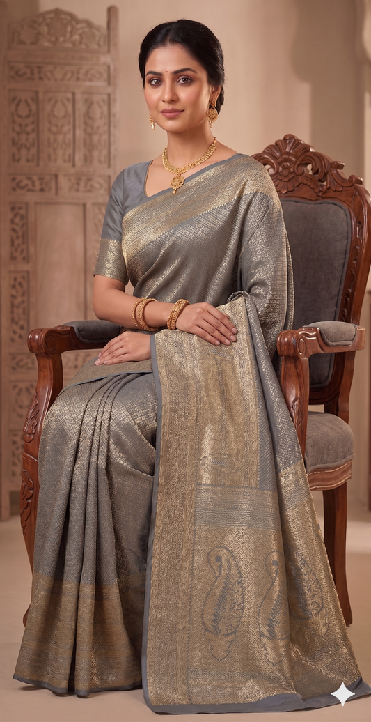Grey Woven Design Art Silk Kanjivaram Saree