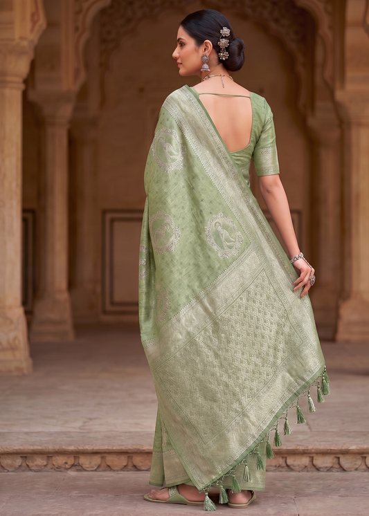Pista Green Woven Design Kanjivaram Saree