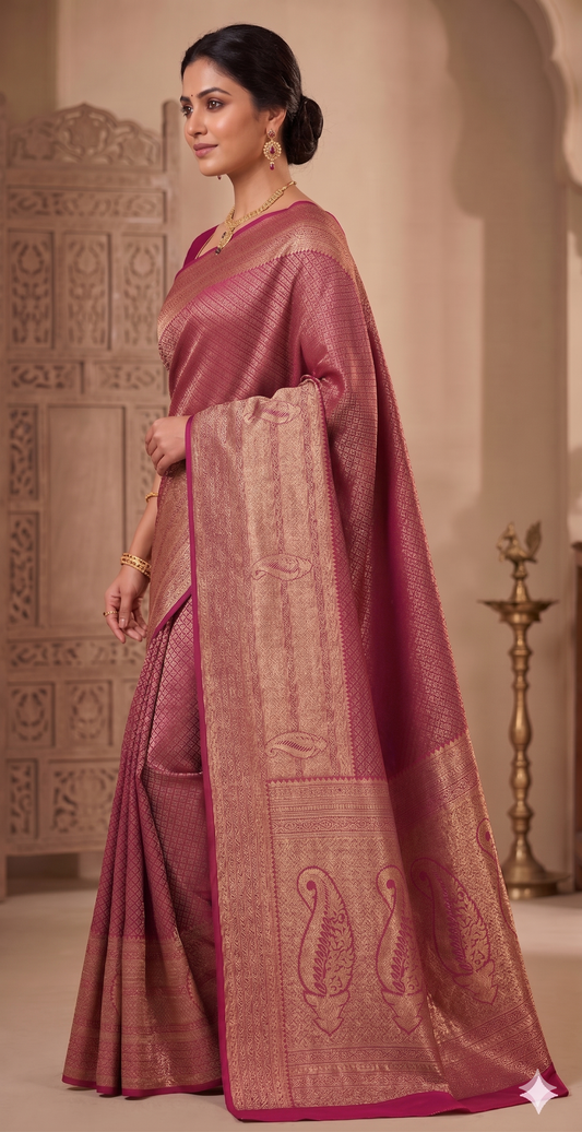 Magenta Woven Design Art Silk Kanjivaram Saree