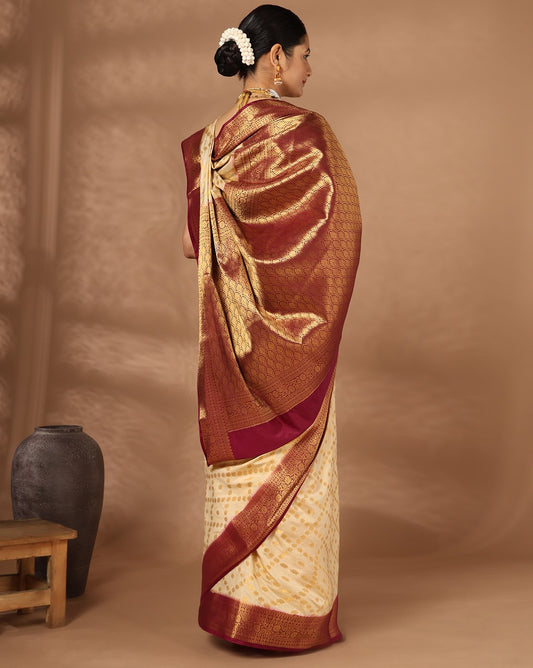 Off White Maroon Woven Design Balaton Saree