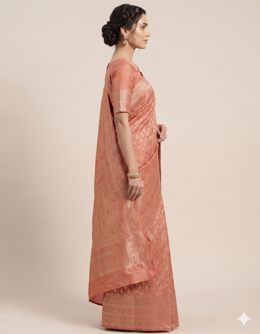 Peach Woven Design Art Silk Kanjivaram Saree