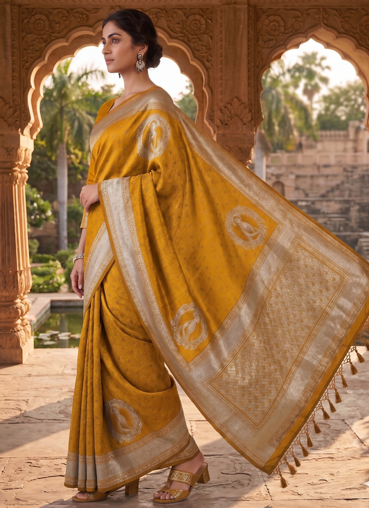 Mustard Woven Design Kanjivaram Saree