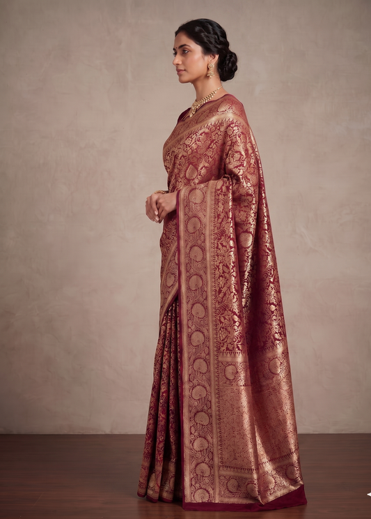 Wine Woven Design Art Silk Kanjivaram Saree
