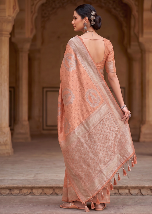 Peach Woven Design Kanjivaram Saree
