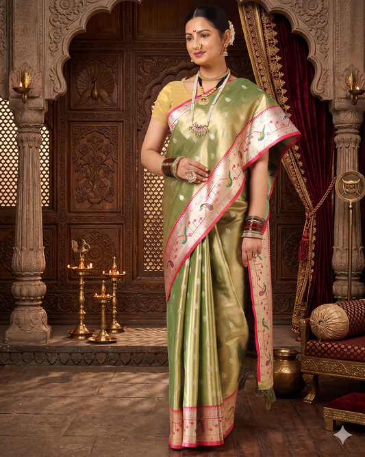 Green Woven Design Viscoris Saree