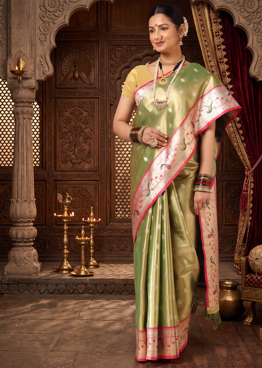 Green Woven Design Viscose Saree