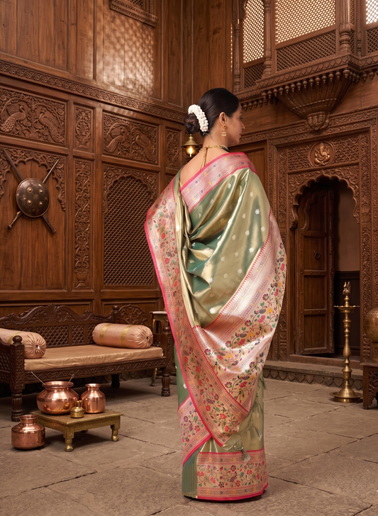 Green Woven Design Viscose Saree
