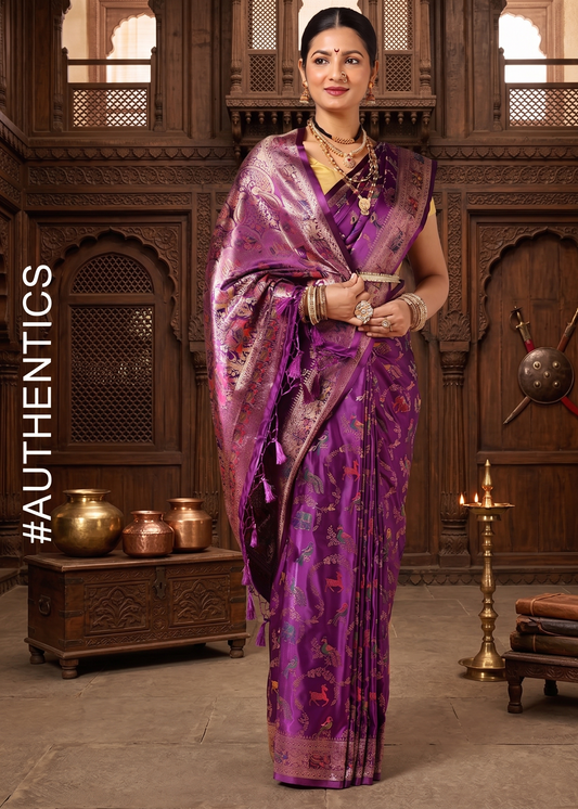 Purple Woven Design Satin Saree