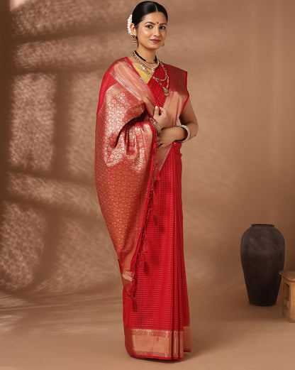 Red Woven Design Art Silk Saree