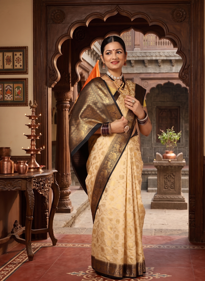 Off White Black Woven Design Balaton Saree