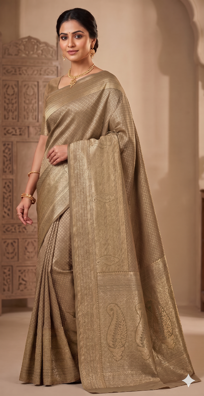 Beige Woven Design Art Silk Kanjivaram Saree