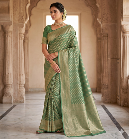 Light Green Woven Design Art Silk Kanjivaram Saree
