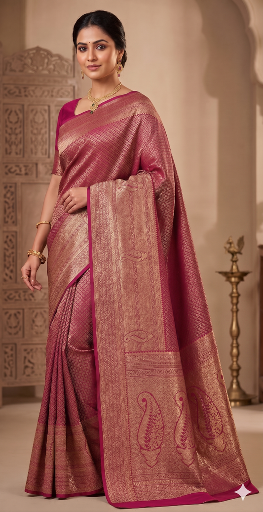 Magenta Woven Design Art Silk Kanjivaram Saree