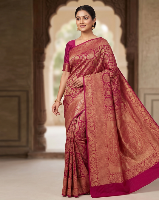 Pink Woven Design Art Silk Kanjivaram Saree