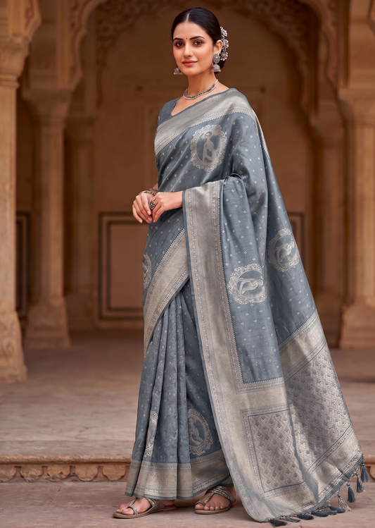 Grey Woven Design Kanjivaram Saree