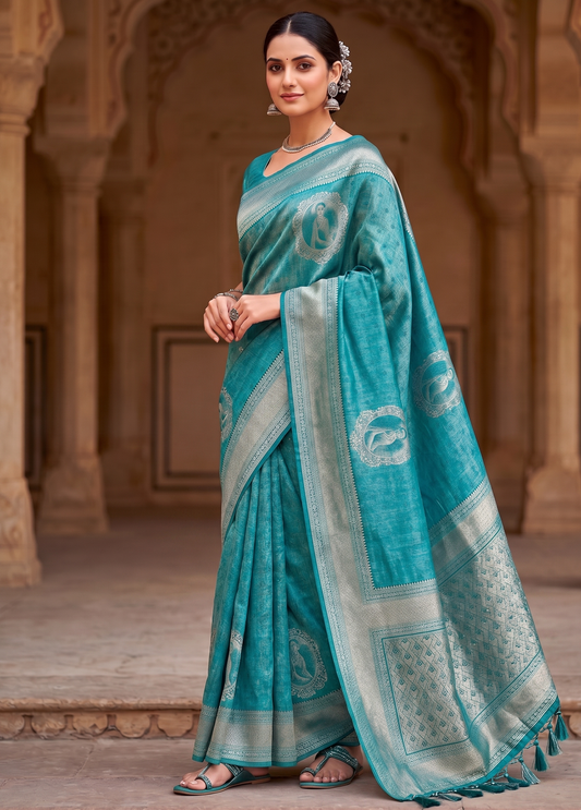 Blue Woven Design Kanjivaram Saree