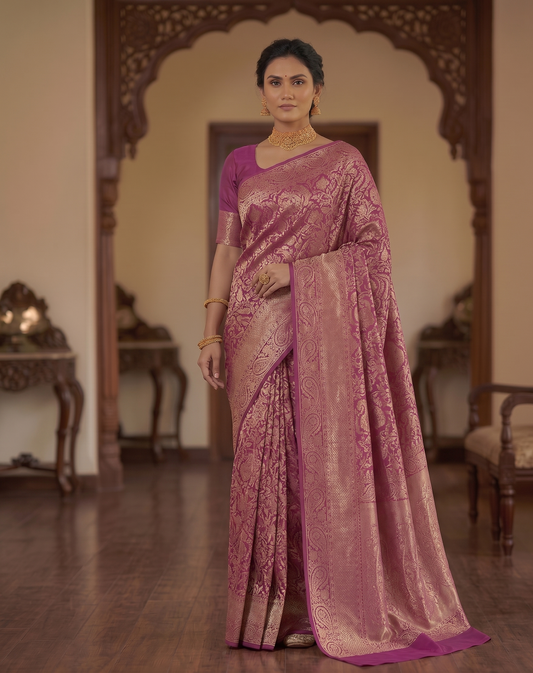 Wine Woven Design Art Silk Kanjivaram Saree