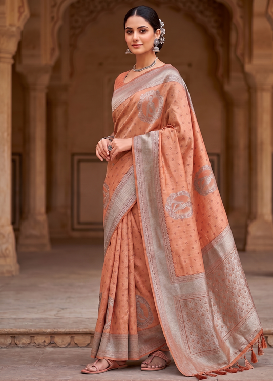 Peach Woven Design Kanjivaram Saree
