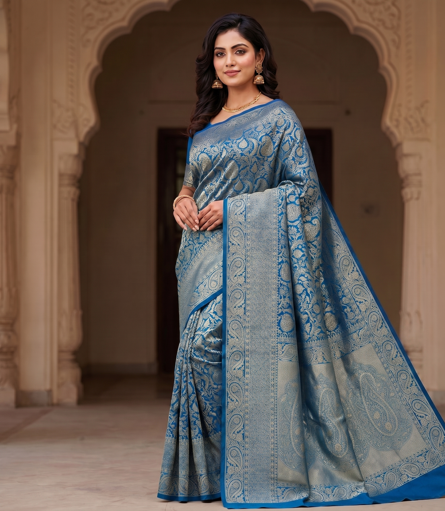 Dark Blue Woven Design Art Silk Kanjivaram Saree