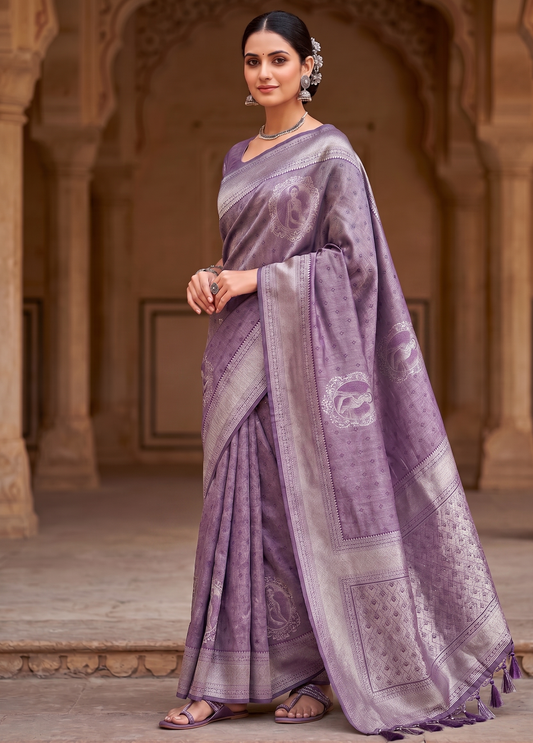 Lavender Woven Design Kanjivaram Saree