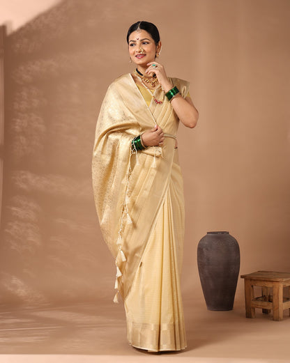 Off White Woven Design Art Silk Saree