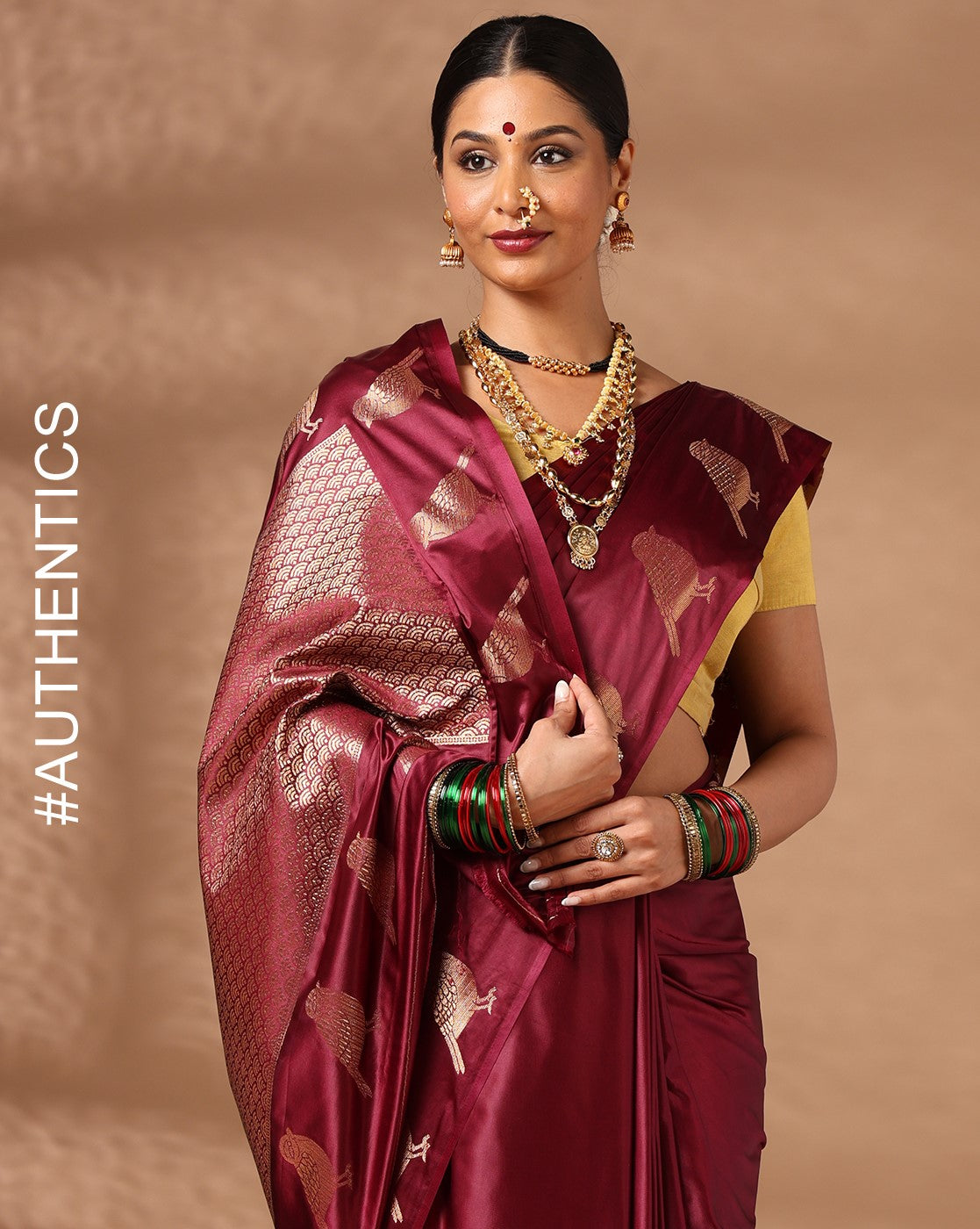 Wine Woven Design Crape Saree