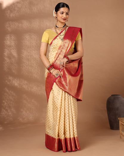 Off White Rani Woven Design Balaton Saree