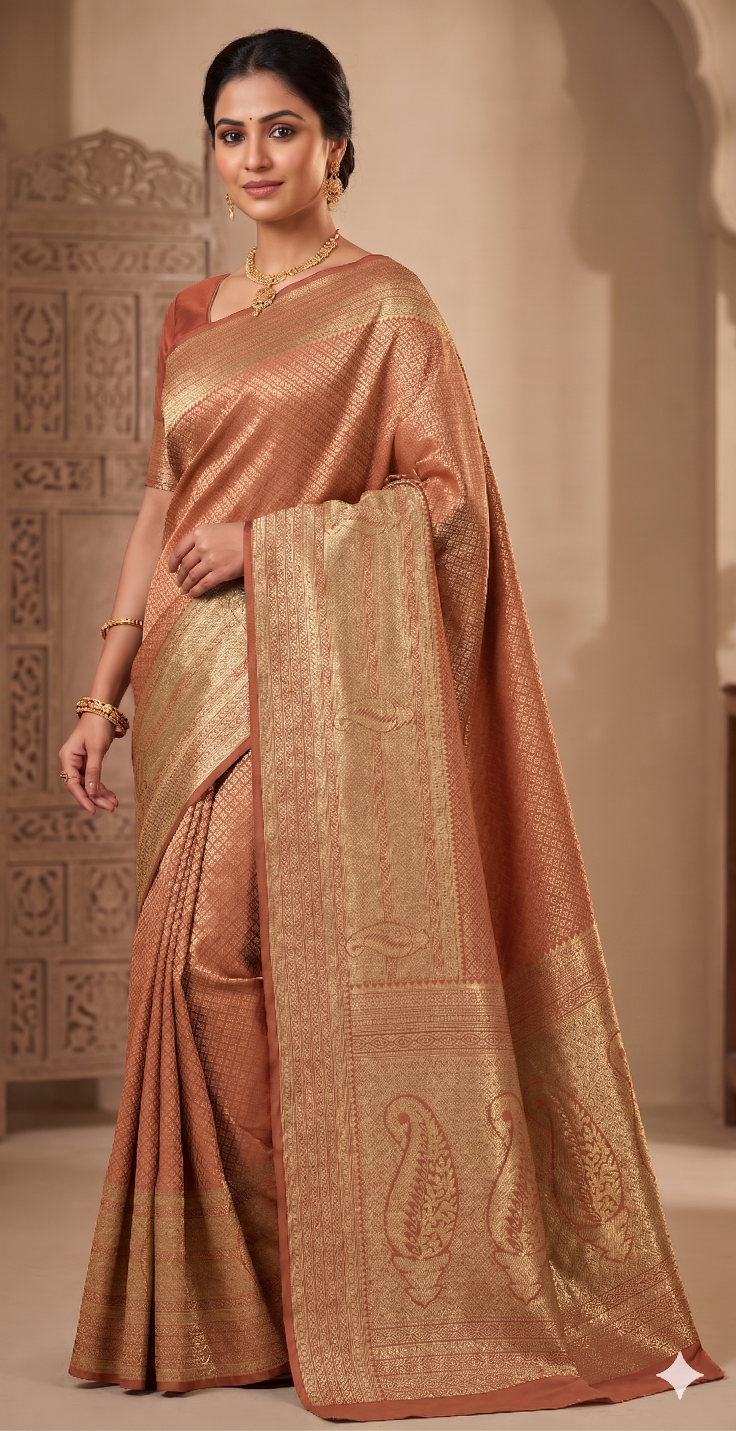 Orange Woven Design Art Silk Kanjivaram Saree