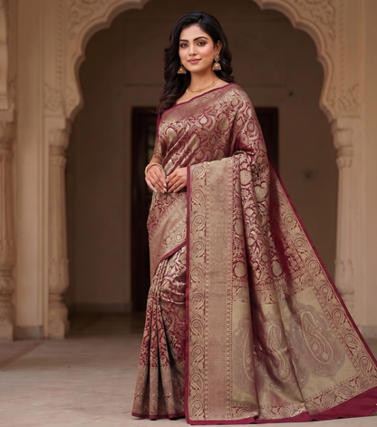 Maroon Woven Design Art Silk Kanjivaram Saree