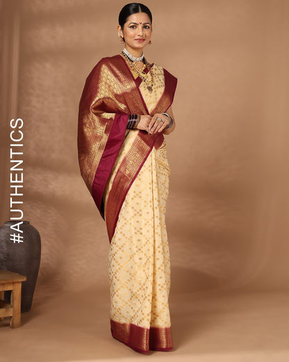Off White Maroon Woven Design Balaton Saree
