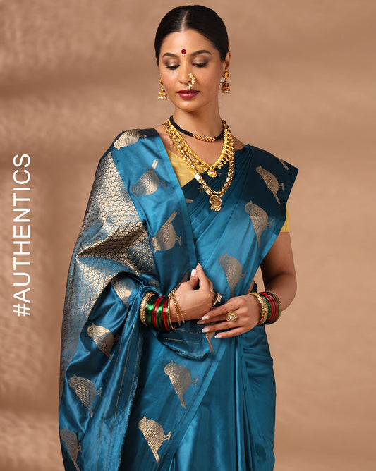 Dark Blue Woven Design Crape Saree