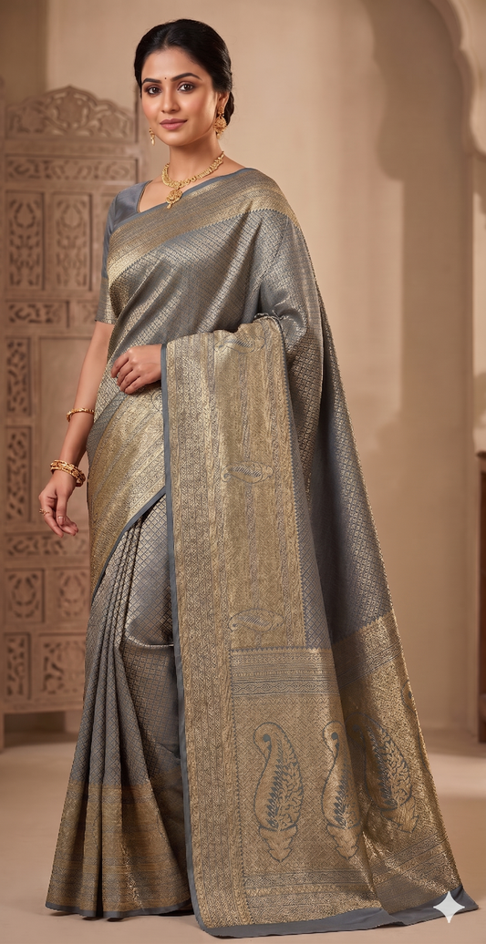 Grey Woven Design Art Silk Kanjivaram Saree