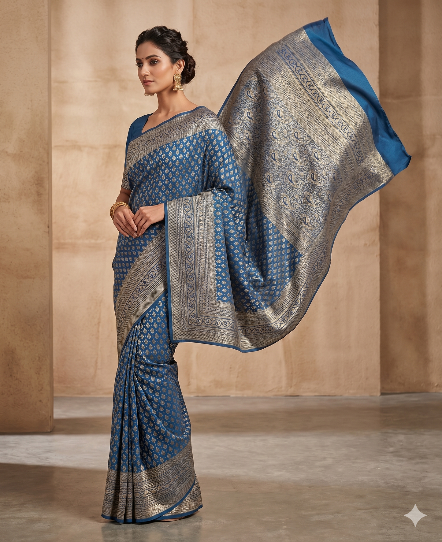 Dark Blue Woven Design Art Silk Kanjivaram Saree