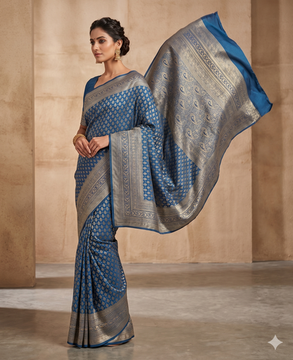Dark Blue Woven Design Art Silk Kanjivaram Saree