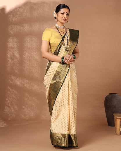 Off White Green Woven Design Balaton Saree