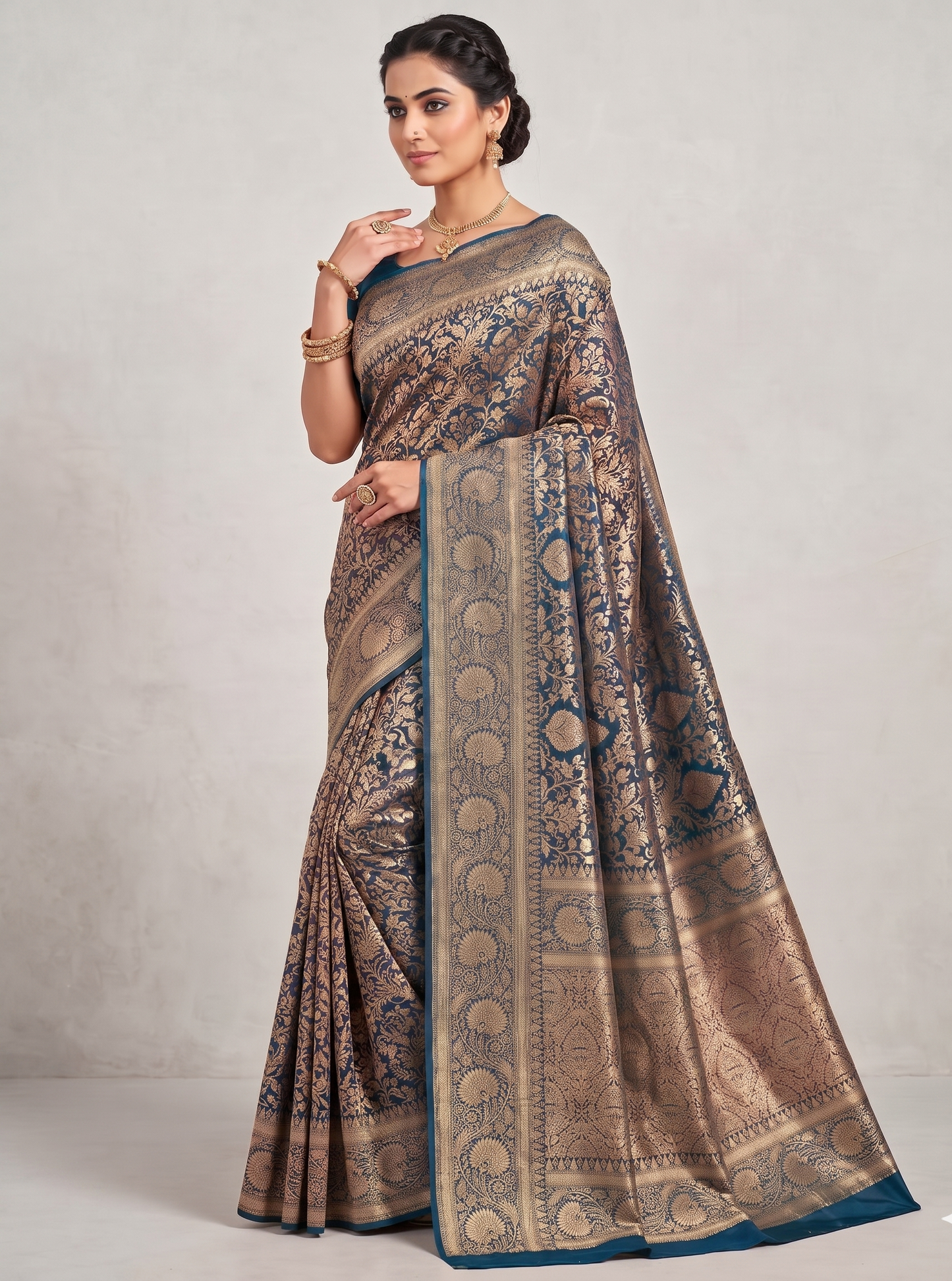 Dark Blue Woven Design Art Silk Kanjivaram Saree