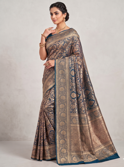 Dark Blue Woven Design Art Silk Kanjivaram Saree