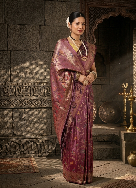 Lavender Woven Design Satin Saree