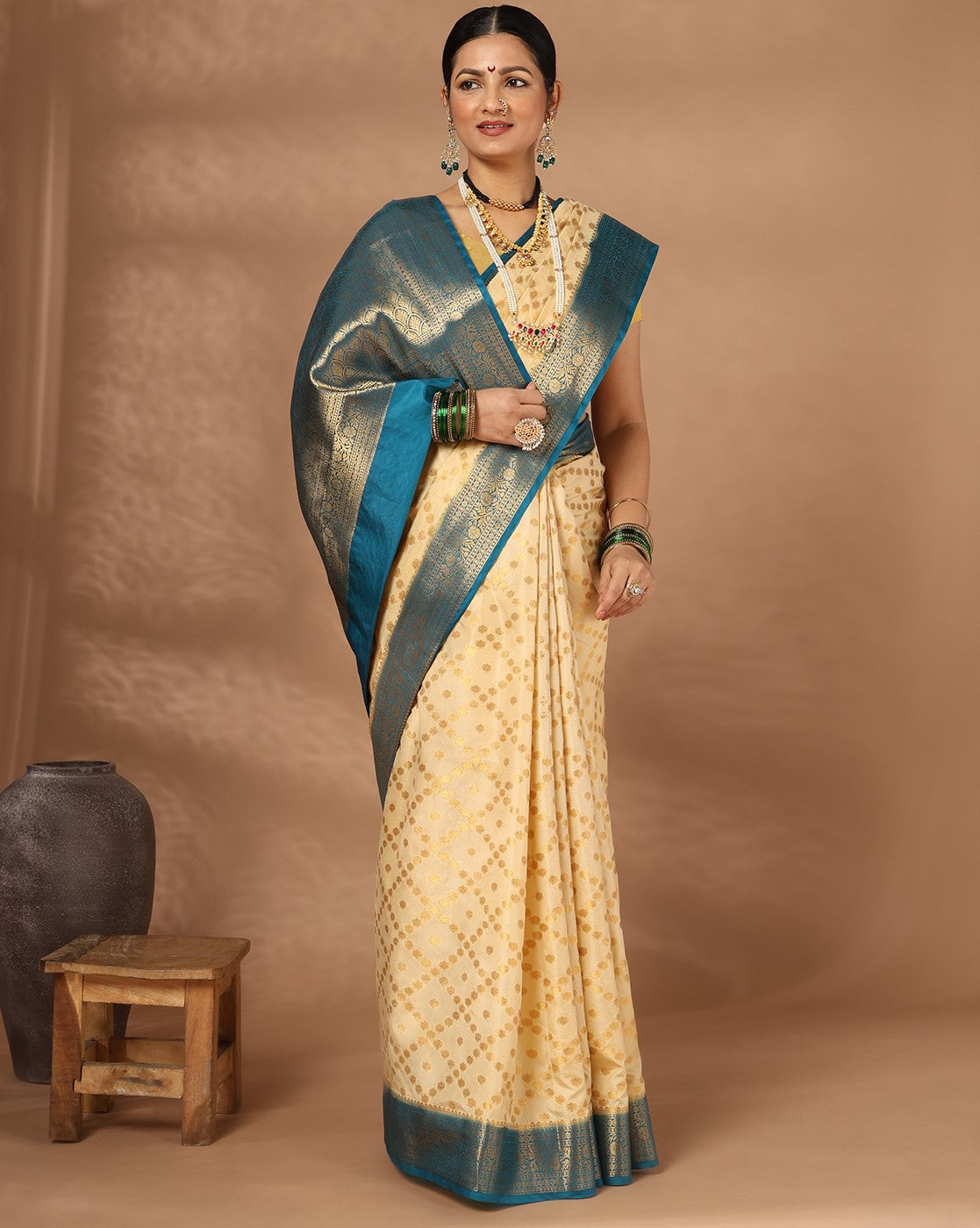 Off White Blue Woven Design Balaton Saree