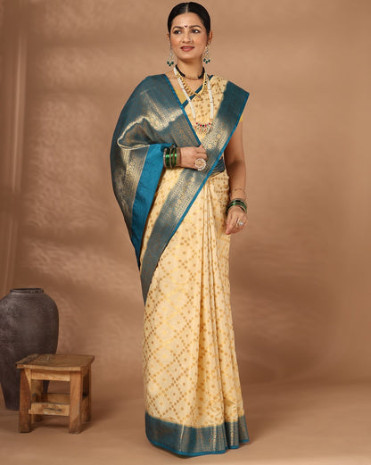 Off White Blue Woven Design Balaton Saree