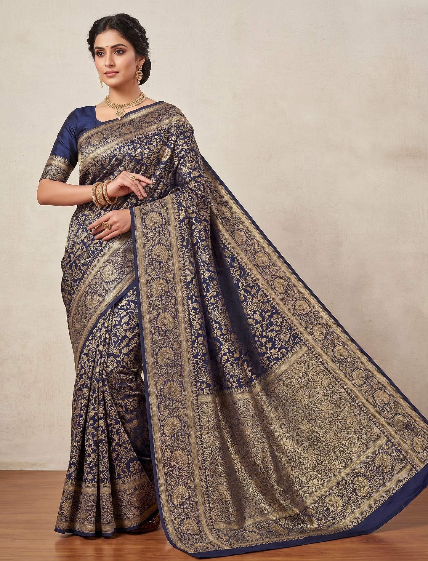 Navy Blue Woven Design Art Silk Kanjivaram Saree