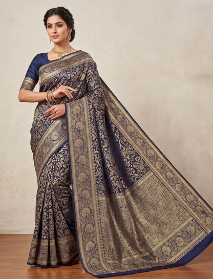 Navy Blue Woven Design Art Silk Kanjivaram Saree
