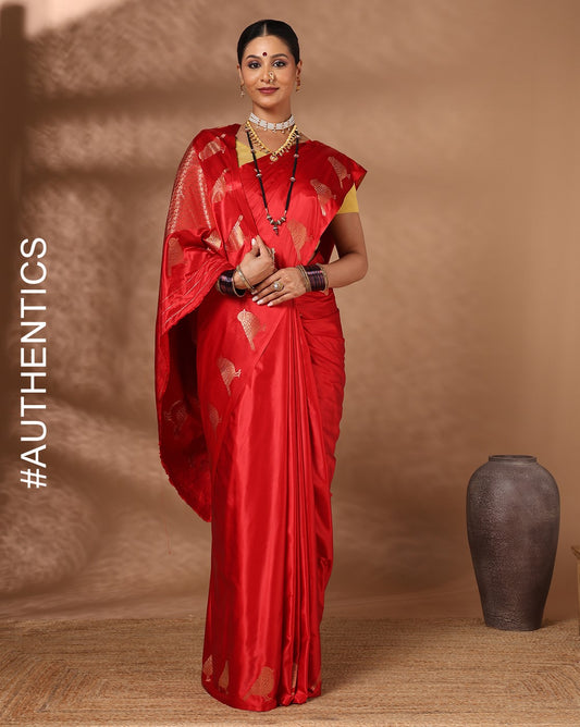 Red Woven Design Crape Saree