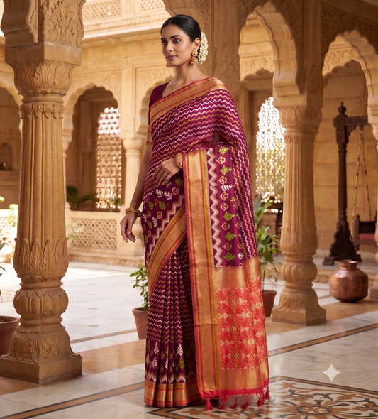 Wine Woven Design Kanjivaram Saree