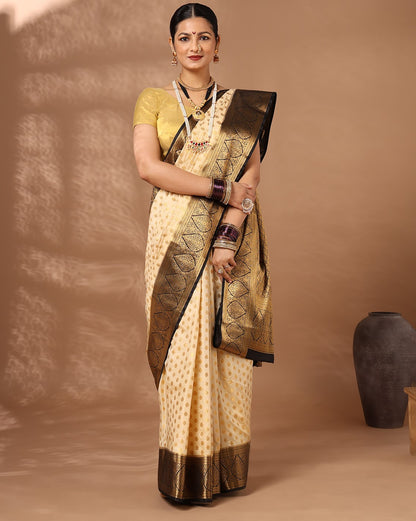 Off White Navy Woven Design Balaton Saree