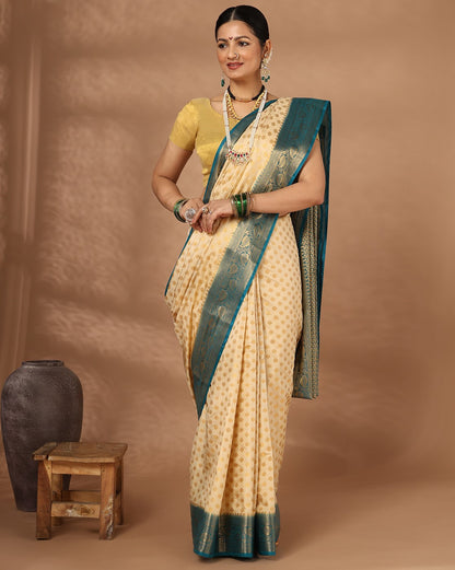 Off White Blue Woven Design Balaton Saree