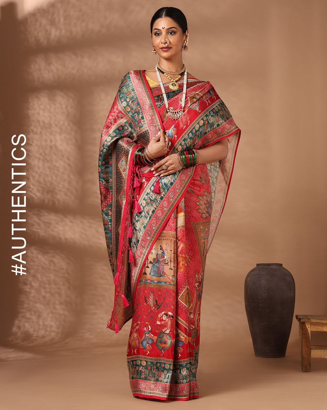 Rani Pink Woven Design Viscoris Saree