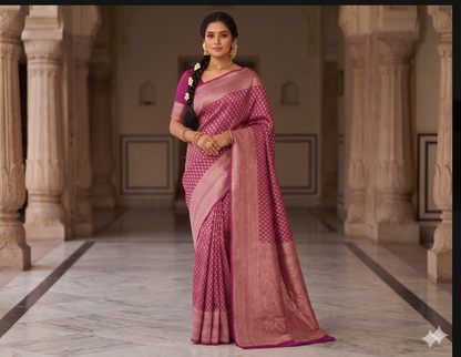 Wine Woven Design Art Silk Kanjivaram Saree