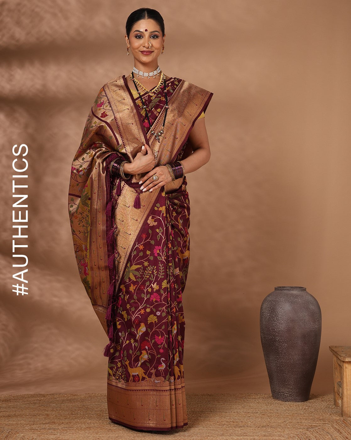 Wine Woven Design Dola Silk Saree