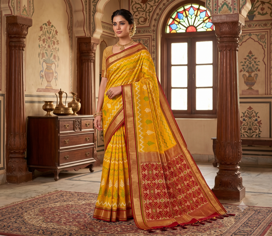 Mustard Woven Design Kanjivaram Saree